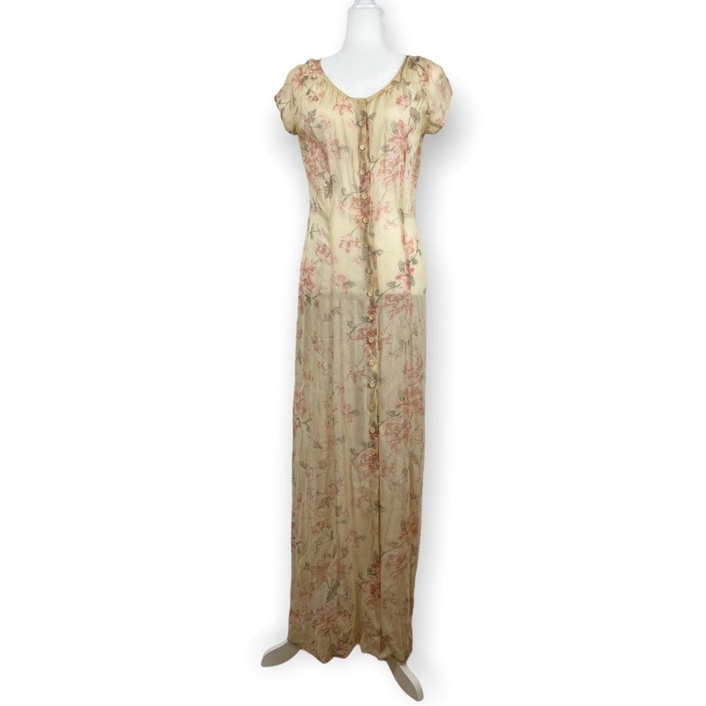 Reformation Sheer Floral Print Button Front Maxi Dress